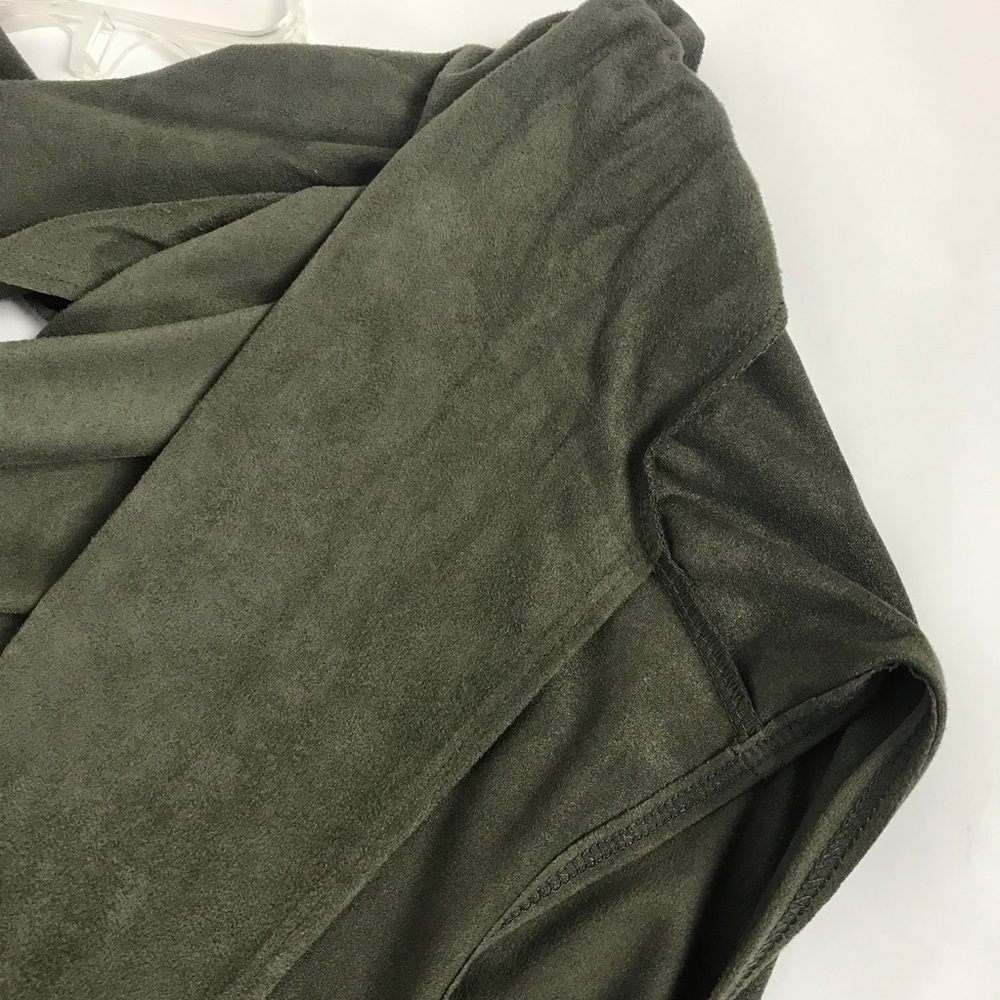 AB Studio Faux Suede Open Front Olive Vest - Picture 8 of 9